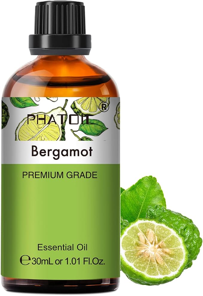Bergamot Essential Oil 1.01fl.oz/30ml, PHATOIL Bergamot Oils Long Lasting Scents for Aromatherapy, Diffuser, DIY Soap and Candle Making