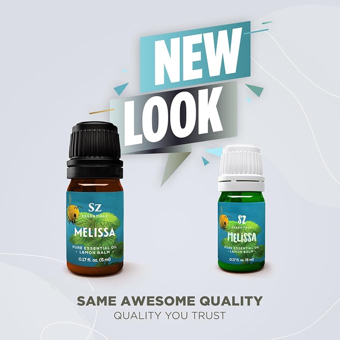 Melissa Essential Oil - Aka Lemon Balm - 100% Pure and Undiluted - Extracted from Melissa Officinalis - Sweet & Fruity Scent with Citrusy Overtones - Therapeutic Grade & Vegan - 0.17oz