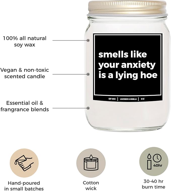 You Nique Designs Anxiety Gifts, Mental Health Relax Candle 8oz, Calming Candles for Anxiety - Relaxing, Thoughtful Present, Uplifting Gifts for Someone with Anxiety (Lavender & Vanilla A)