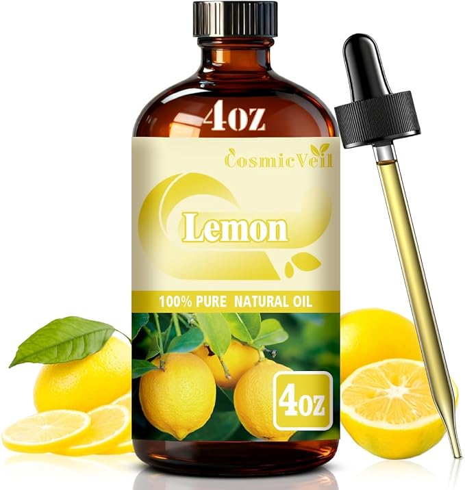 Lemon Essential Oil Lemon Oil for Aroma Diffuser,Humidifier,Home Fragrance,Cleaning,Body Care,Massage,Yoga,DIY Candle,DIY Soap CosmicVeil（Lemon，4 Fl Oz (Pack of 1)）