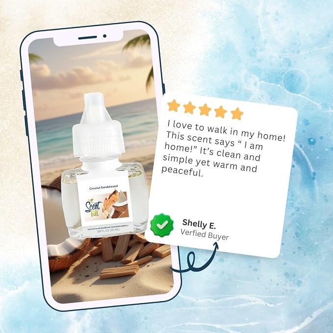 Scent Fill Coconut Sandalwood Plug in Air Freshener, Scented Oil Refills, 2 Refills + Diffuser