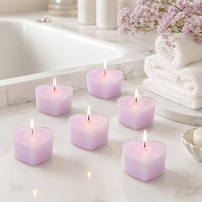 Purple Tea Lights Set of 24, Violet Scented Tealight Candles, Handmade Tea Candles, Long Burning Tealights for Romantic Wedding Home Decor Gift