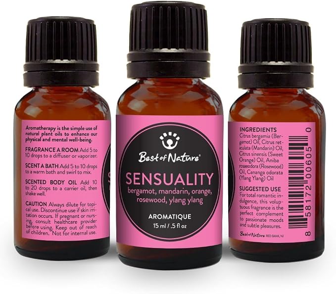 Sensuality Essential Oil Blend – Ylang Ylang, Bergamot, Mandarin, Orange & Rosewood – 100% Pure for Diffuser, Massage, Mood & Self-Care – Romantic Aromatherapy