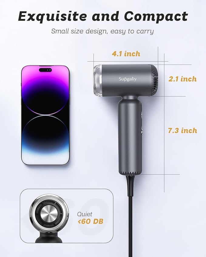 Dual Voltage Hair Dryer, High-Speed Ionic Blow Dryer for Fast Drying, Travel Compact Hair Blow Dryer with Magnetic Curly Diffuser for Home, Portable Hairdryer International 100-240V