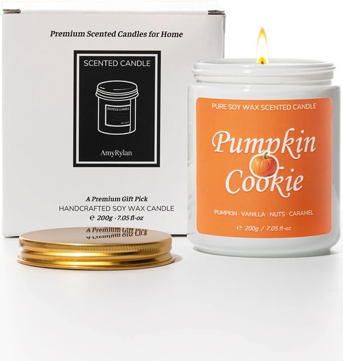 Fall Scented Candle for Home, Pumpkin Cookie 7.05 oz 40 Hour Burn Time, Long Lasting Soy Jar Candle, Gifts for Christmas, Halloween, Mother's Day, Inspirational Gifts for Women, Aromatherapy