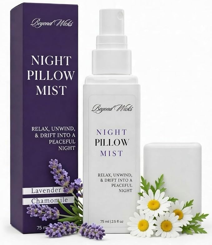 Pillow Spray – Lavender Chamomile Sleep Spray with Essential Oils – Relaxing Aromatherapy Mist for Pillows, Bedding, and Linens – Nighttime Pillow Mist – 75ml (2.5 fl oz) by Beyond Wicks