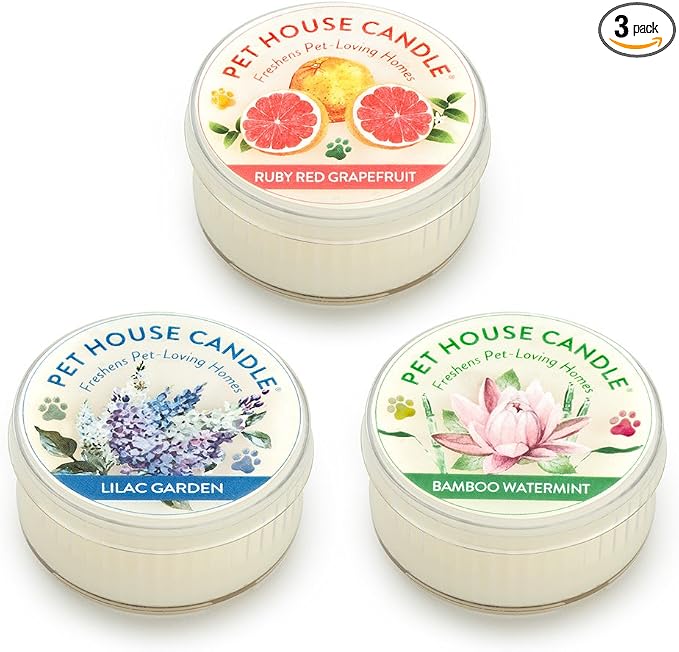Pet House Mini Candles for Pet Odor Made with Natural Soy Wax, Plant Based, Dog and Cat Friendly Scented Candles, Spring Mix Variety Pack of 3