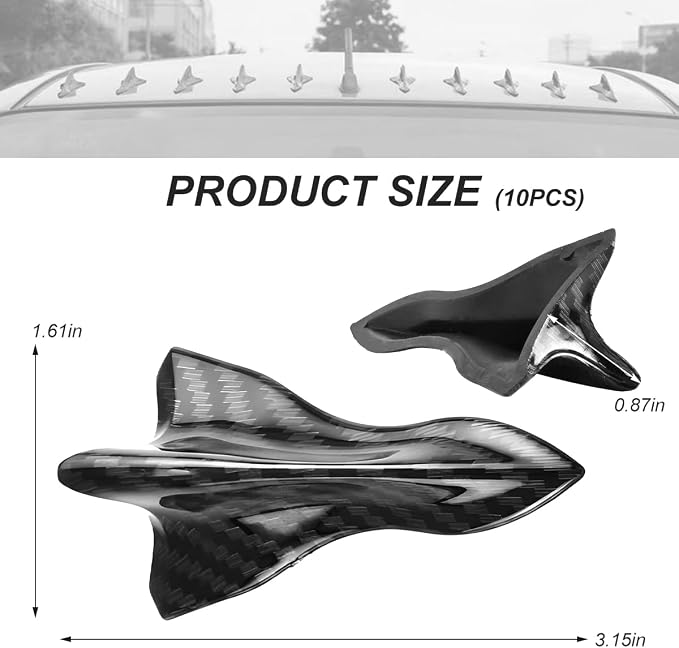 10 PCS Car Diffuser Shark Fin Kit, Self-Adhesive Air Vortex Generator Roof Wing Decoration, Universal Vehicle Diffuser Replacement Compatible with Spoiler Roof Wing (Carbon Fiber)