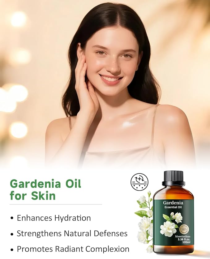 Gardenia Essential Oil, Pure Mumianhua Natural Floral Oil for Luxurious Diffuser & Evening Serenity, Romantic Aroma for Skin, Hair, DIY Perfume, Candle & Soap Making – 3.38 Fl Oz