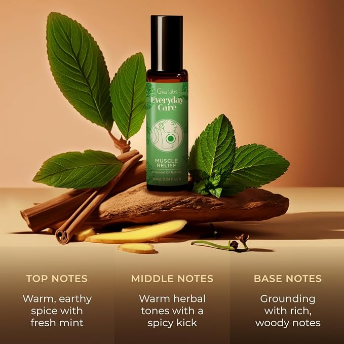 Gya Labs Muscle Relief Essential Oil Roll On - 0.34 Fl Oz - Travel Size Roller for Camping, Skin, Aromatherapy Relief, Convenience