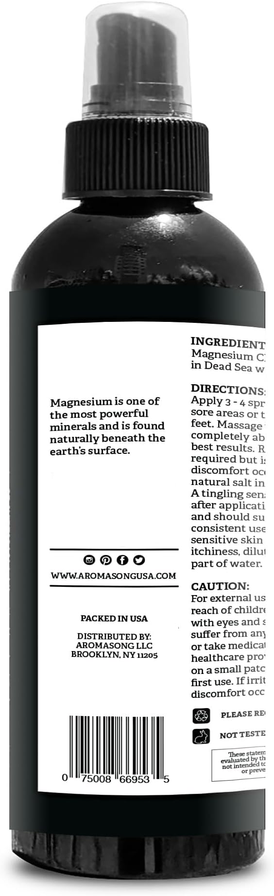 Aromasong Magnesium Spray - Extra Strength (23mg in Each Spritz) 8 Oz, Natural and Pure Magnesium Oil Spray - Made in The USA - for Leg Discomfort and Promotes a Calm Sleep