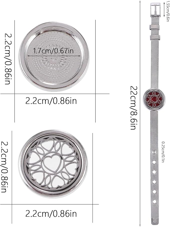 Essential Oil Diffuser Bracelet Aromatherapy Locket Adjustable Stainless Steel Heart Watch Chain Bracelet with 10 Pcs Refill Pads for Women
