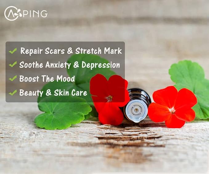 Geranium Essential Oil - 100% Pure Organic Natural Plant (Pelargonium graveolens) Geranium Oil for Diffuser, Aroma, Spa, Massage, Yoga, Perfume, 0.33oz