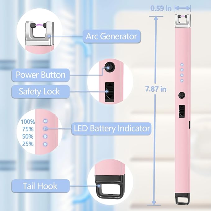 Candle Lighter, Flameless Windproof Electric Lighter with Safety Lock & LED Power Display, Arc Type C Rechargeable Lighters for Fireworks, BBQ, Camping, Gifts for Christmas, Thanksgiving, Halloween