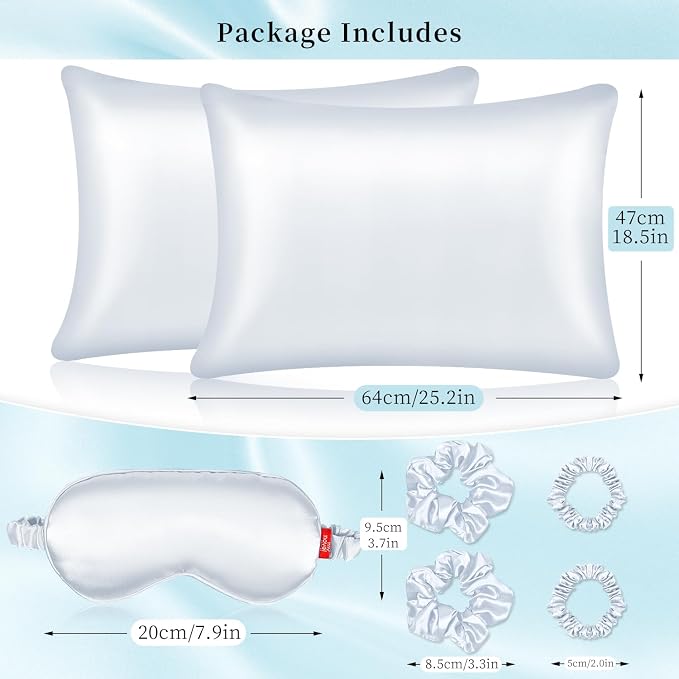 my novel things Satin Pillowcase Gift Set with Silk Satin Sleep Mask 4 Scrunchies, 2Pack Standard Size Pillow Cases Set Luxury Sleeping Gift 7 Pack Set Suitable for Women Birthday Gift