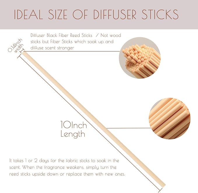 HOSSIAN 50PCS Fiber Reed Diffuser Sticks-10inch Natural Rattan Diffuser Reeds-Primary Color Reed Diffuser Refill