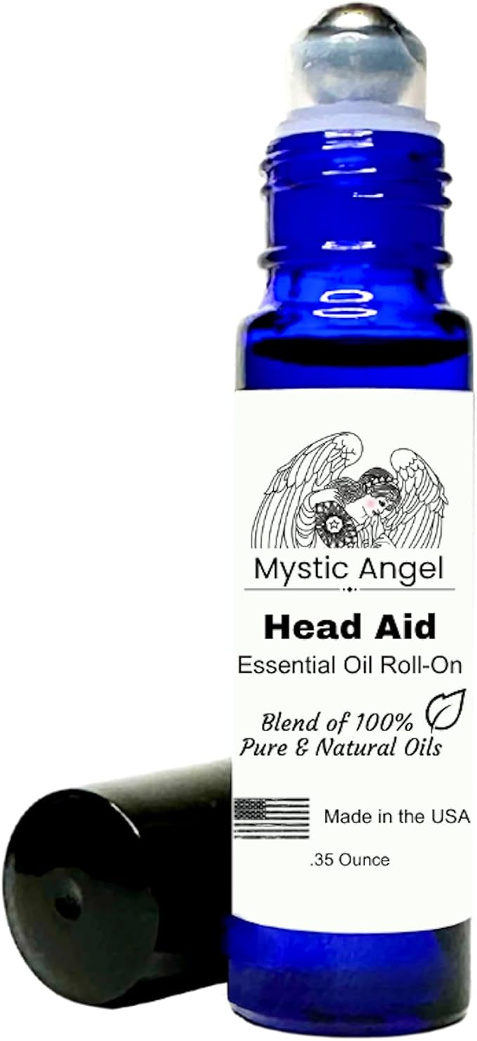 Mystic Angel Head Aid Essential Oil Roll-On - Therapeutic Blend of Pure Essential Oils for Headaches & Stress Relief, Aromatherapy for Body & Soul, Safe for All Skin Types, Made in the USA, .35 Oz.
