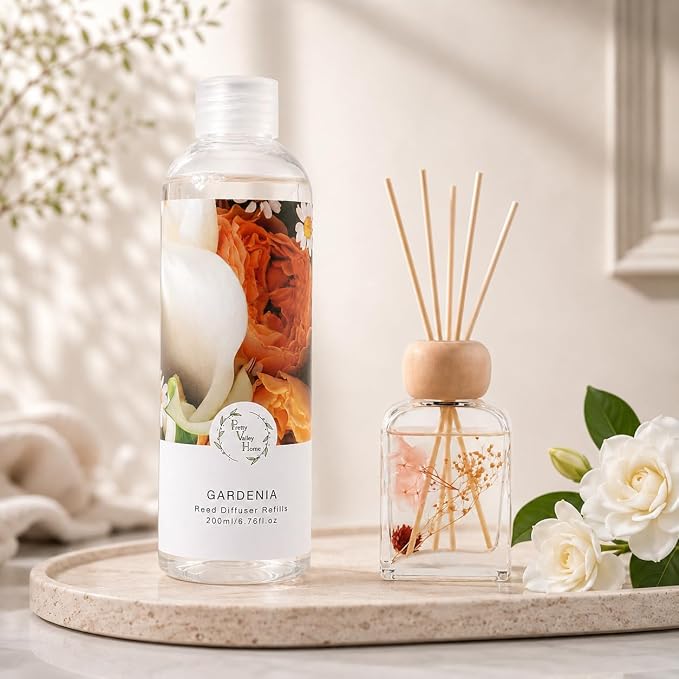 Reed Diffuser Essential Oil Refill Gardenia Floral - 200ml Scented Oil for Home Aromatherapy Bedroom Decor
