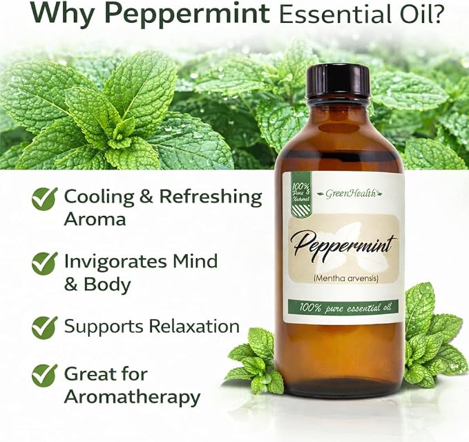Peppermint Essential Oil - 4 fl oz - 100% Pure Essential Oil - GreenHealth
