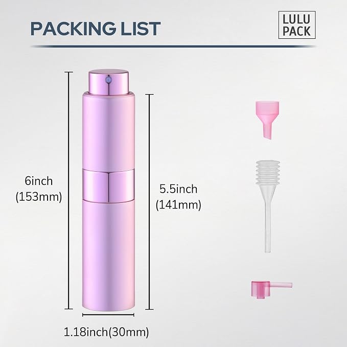Lulupack Perfume Atomizer Refillable Travel Bottle: Cologne Portable Sprayer for Men - Mini Spray Empty for Refill - 1oz Large Size Pink