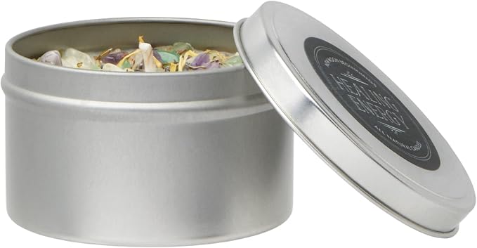 New Moon Beginnings Healing Energy Candle - Negative Energy Cleansing - Soy Aromatherapy - Handmade with Crystals & Herbs - 8oz Tin