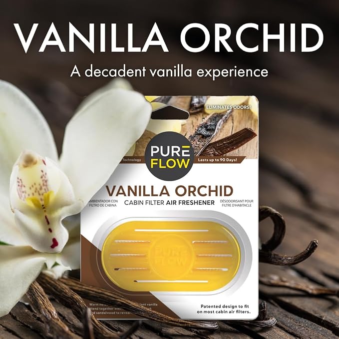 PUREFLOW Cabin Filter Air Freshener with Odor Eliminator – Fits on Most Car, Truck, and SUV Cabin Air Filters - Vanilla Orchid (1 Pack)