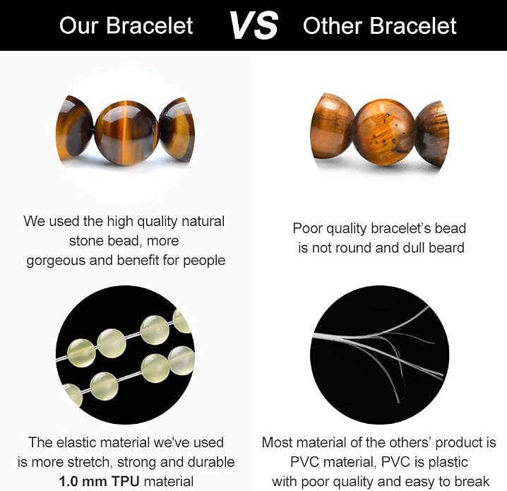 M MOOHAM Mens Bracelet - Beaded Natural Stone 8mm Tiger Eye Matte Agate Lava Rock Bracelets for Men Teen Boys Grandpa Dad Birthday Gifts Jewelry