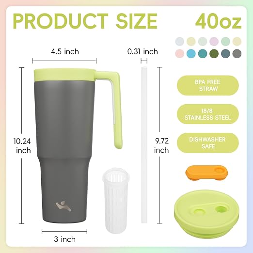 Konokyo 12 Pack 40 Oz Tumblers with Handle and Straw, Bulk Vacuum Insulated Stainless Steel Travel Mugs with Lids for Office, Events and Group Orders Grey