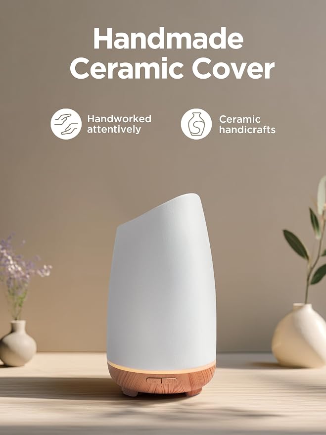 InnoGear 150ml Ceramic Oil Diffuser, Handcrafted Stone Essential Oil Diffuser Aromatherapy Diffusers Ultrasonic Cool Mist Humidifier Vaporizor 2 Mist Modes for Room Home, White Slope Cut Ceramic