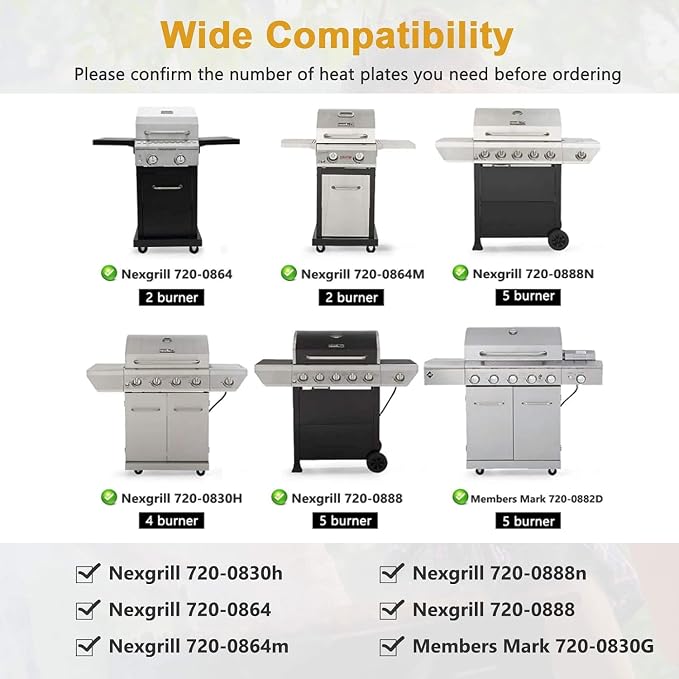 Criditpid Grill Replacement Parts for Nexgrill 2 Burner 720-0864M, 720-0864, 720-0830H, 720-0888N, 720-0888, Grill Heat Plate Shields, Burners and Igniters for Nexgrill 720-0864M Replacement Parts
