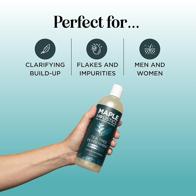 Rosemary Tea Tree Mint Shampoo - Clarifying Shampoo for Build Up and Flakes with Deep Cleansing Peppermint Oil and Tea Tree Essential Oil for Dry Scalp Treatment - Paraben & Sulfate Free (8oz)