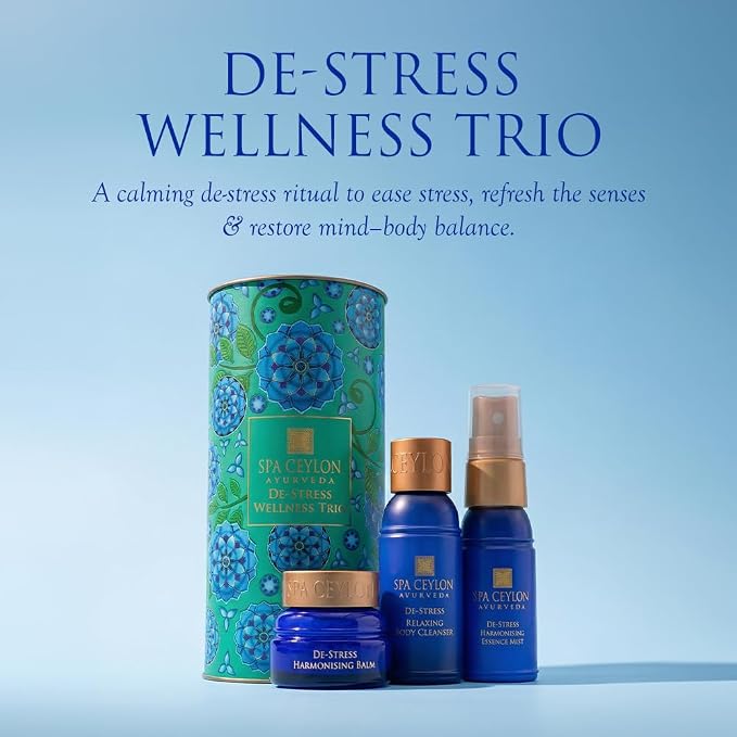 SPA CEYLON De-Stress Wellness Trio Set, Holistic Spa Essentials for Calming, Natural Ingredients, Ayurvedic Bath Gift Set, Shower Gel, Body Mist, Balm (150 g, Frankincense)