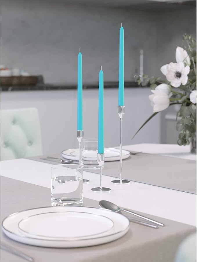 CANDWAX 12 inch Turquoise Taper Candles Pack of 4 - Unscented Smokeless Dripless Teal Candlesticks - Perfect for Holidays, Ordinary Dinners and Special Occasions - Tall Taper Candles