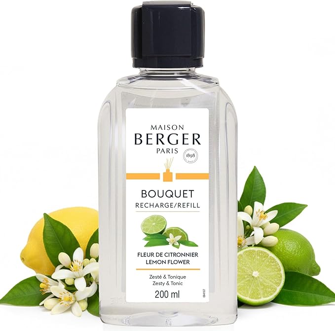 MAISON BERGER Reed Diffuser Refill, 200 ml, Lemon Flower | Fragrance Refill for Reed and Ceramic Diffusers, Passive Diffusion, ~6 Weeks, No Flame or Electricity, Made in France