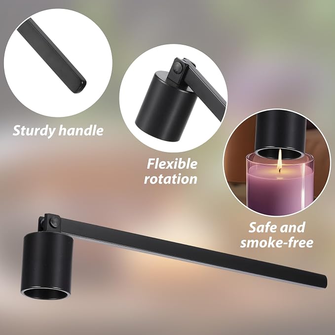 Candle Snuffer Stainless Steel Candle Snuffer Wicks Extinguisher Wick Flame Snuffers with Long Handle Straight Tube Snuffers for Putting Out Candles Flame (Black)