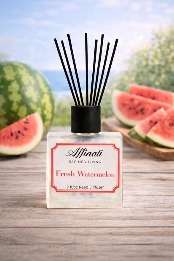 Affinati Fresh Watermelon Reed Diffuser – 7.0 fl oz Home Fragrance Diffuser with 8 Reeds – Long Lasting Flame Free Room Fragrance for Bedroom, Bathroom, Office & Living Room