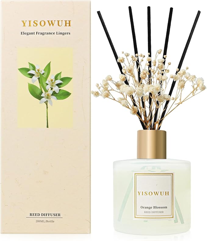 Diffusers for Home 6.76 fl oz（200ml）, YISOWUH Orange Blossom Reed Diffuser Set Oil Diffusers with 8 Reed Sticks, Long Lasting Fragrance for Bathroom Decor, Room Decor, Livingroom, Gifts