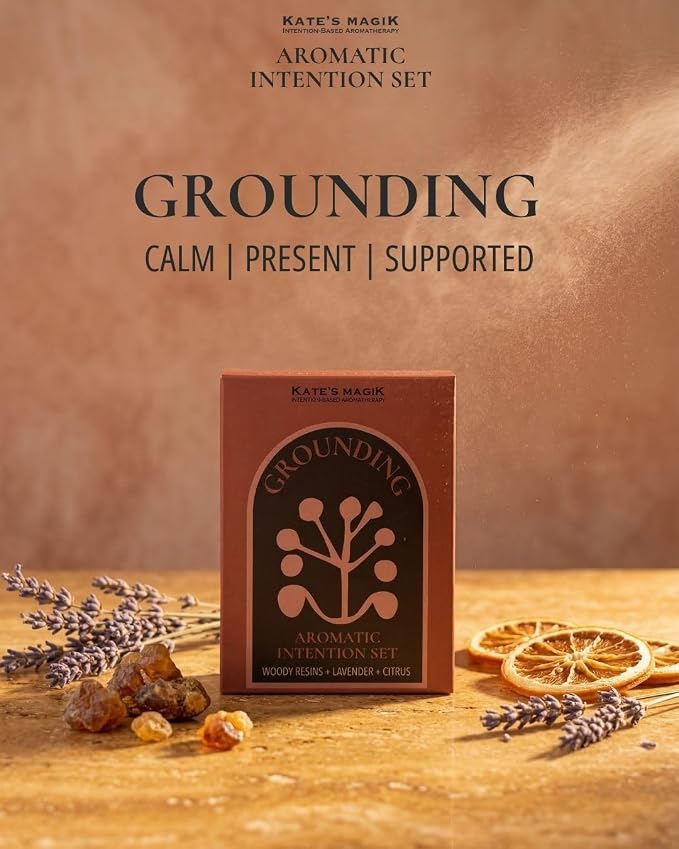 Kate’s Magik Grounding Aromatic Intention Set, Aura Mist and Anointing Oil Roll-Ons, Lavender, Frankincense & Cedarwood, Wearable Aromatherapy for Calm and Emotional Balance