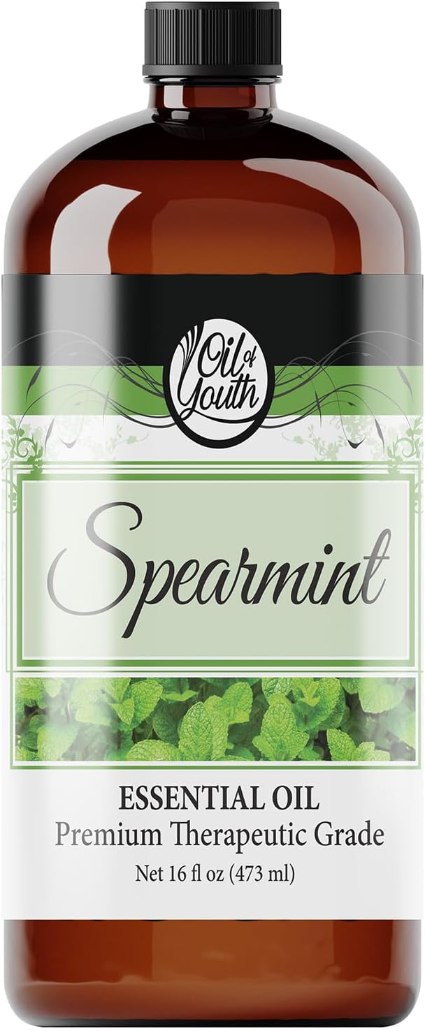 Oil of Youth Spearmint Essential Oil 16oz – Pure Spearmint Essential Oil for Skin Therapy, Enhance Mood, Aromatherapy Diffuser