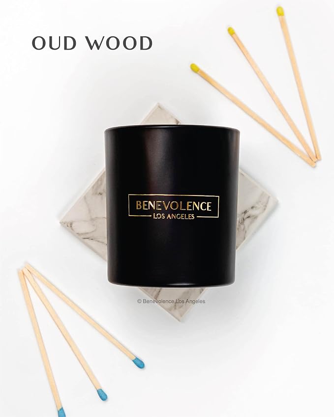 Benevolence LA Premium Oud Wood Scented Candle – Long-Lasting, 45-Hour Burn – Luxury Natural Soy Candle for Home – Aromatherapy & Room Decor – 8oz