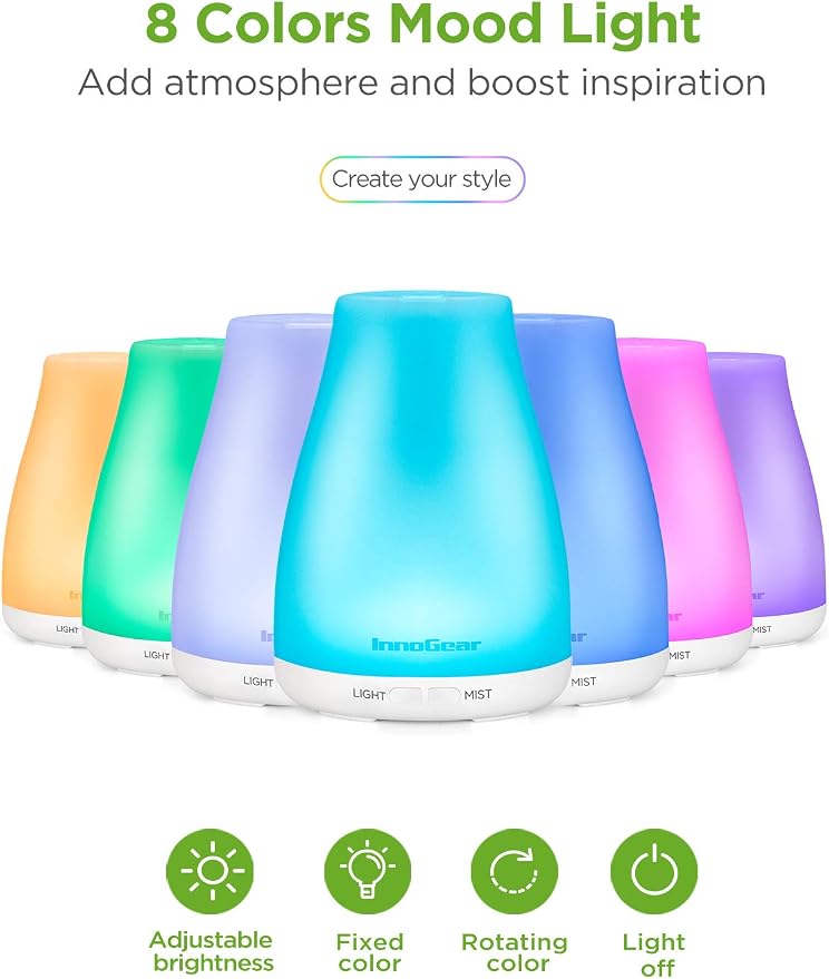 InnoGear Essential Oil Diffuser with Oils, 100ml Aromatherapy Diffuser with 6 Essential Oils Set, Aroma Cool Mist Humidifier Gift Set, White