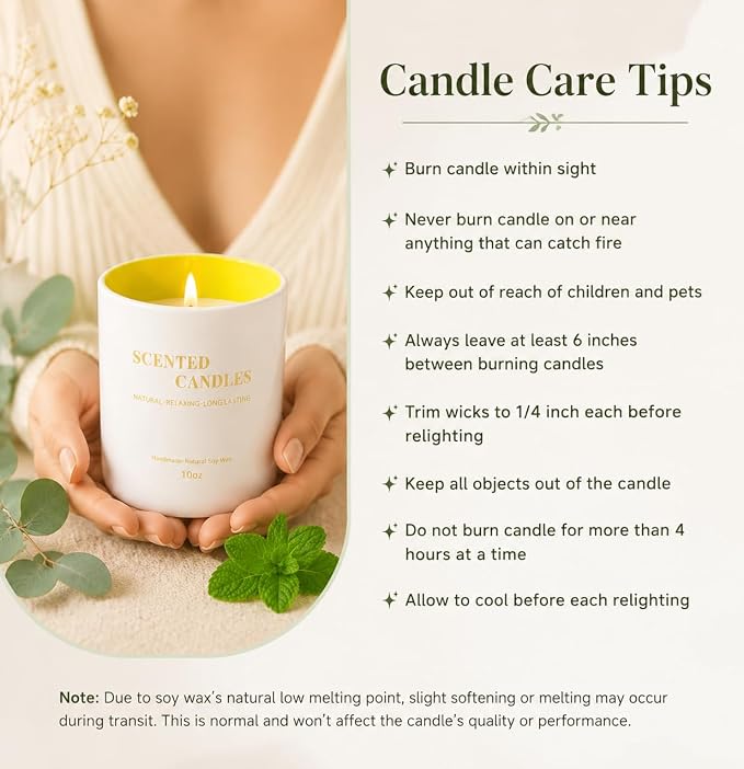 Lanttu Eucalyptus & Mint Scented Candle, 10 oz Natural Soy Wax | 40 Hours Long Lasting Burning, For Home Decor, Jar Candles, Gift for Women Mom Friend Birthday Housewarming