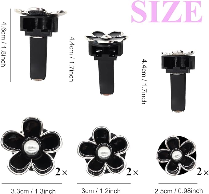 ORIESSE 6pcs Flower Car Air Freshener Vent Clips,Girly Daisy Car Accessorie for Women,3 Sizes Sparkle Black Silver Flowers Vent Clips Decor,Refillable Diffuser