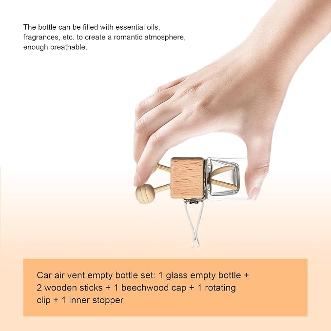4PCS Empty Car Diffuser Bottle, Refillable Car Air Freshener Vent Clip, Car Air Freshener Diffuser Empty Glass Bottles, Car Scent Diffuser Bottle for Most Vehicles Interior Accessories