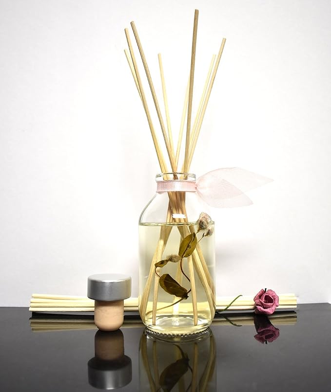 Pink Peony Reed Diffuser Set, Shelf Decor, Home Fragrance, Spa Scent | Peony, magnolia, and champagne profile, guest bath, decorative glass bottle, powder room, entryway, living room, office shelf