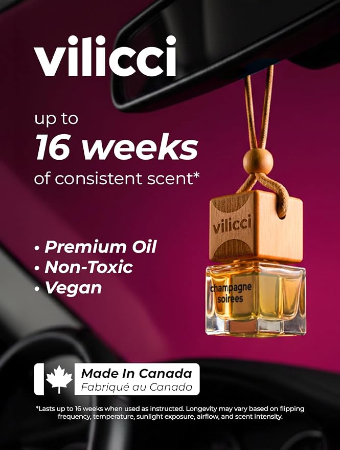 Vilicci Car Air Freshener | Luxurious Auto Perfume | Premium Hanging Air Freshener | Long Lasting Fragrance for Auto and Home | 1 Bottle of Car Scent (0.2 Fl Oz (Pack of 1), Champagne & Soirees)