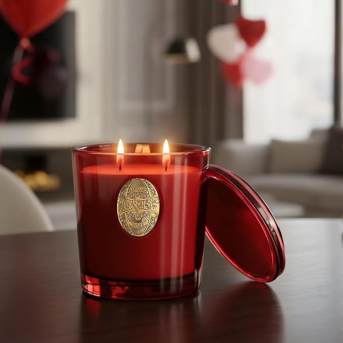 M&SENSE Large Two-Wick Strong Soy Candle | Red Camellia & Red | 19.8 oz, 120H Burn Time | Luxury Scented Candle for Women,Mothers Day Gifts