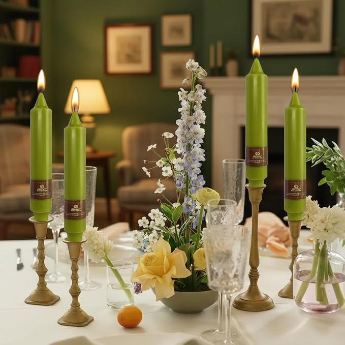 Grass Green Taper Candles Unscented Tapered Candles 7 inch Short Tapered Candle Ideal as Dinner Candles Smokeless Long Burning Candlesticks for Weddings Dinner Party Home Decor