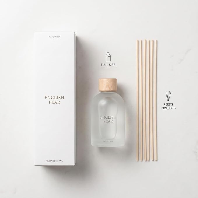 Reed Diffuser Set 6.7 oz Scented Oil Diffuser with 6 Fiber Sticks, Long Lasting Home Fragrance for Bathroom Shelf Decor, Living Room, Office Aromatherapy Gift 01 (English PEAR)