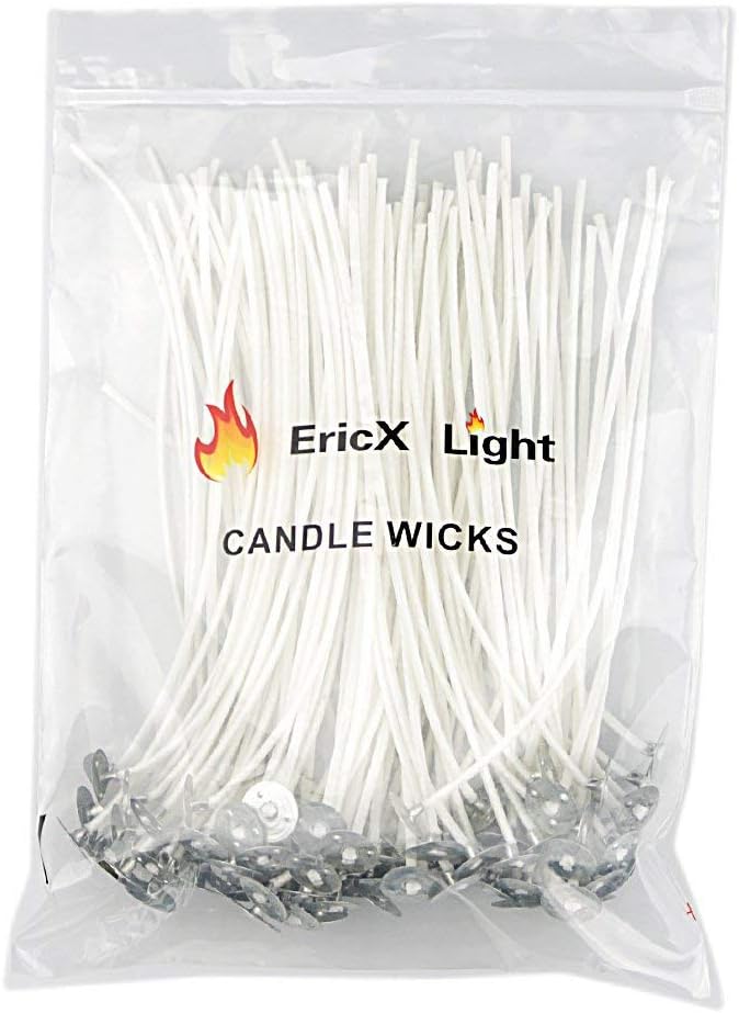 EricX Light 100 Piece Natural Candle Wick, Low Smoke 6" Pre-Waxed & 100% Natural Cotton Core,For Candle Making,Candle DIY
